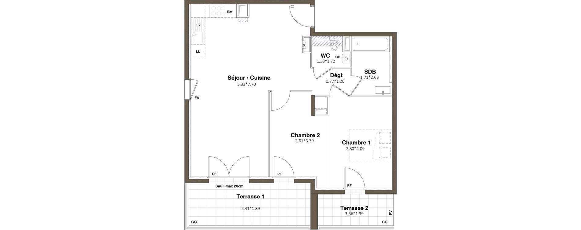 Appartement T3 de 62,80 m2 &agrave; Plaisir Centre