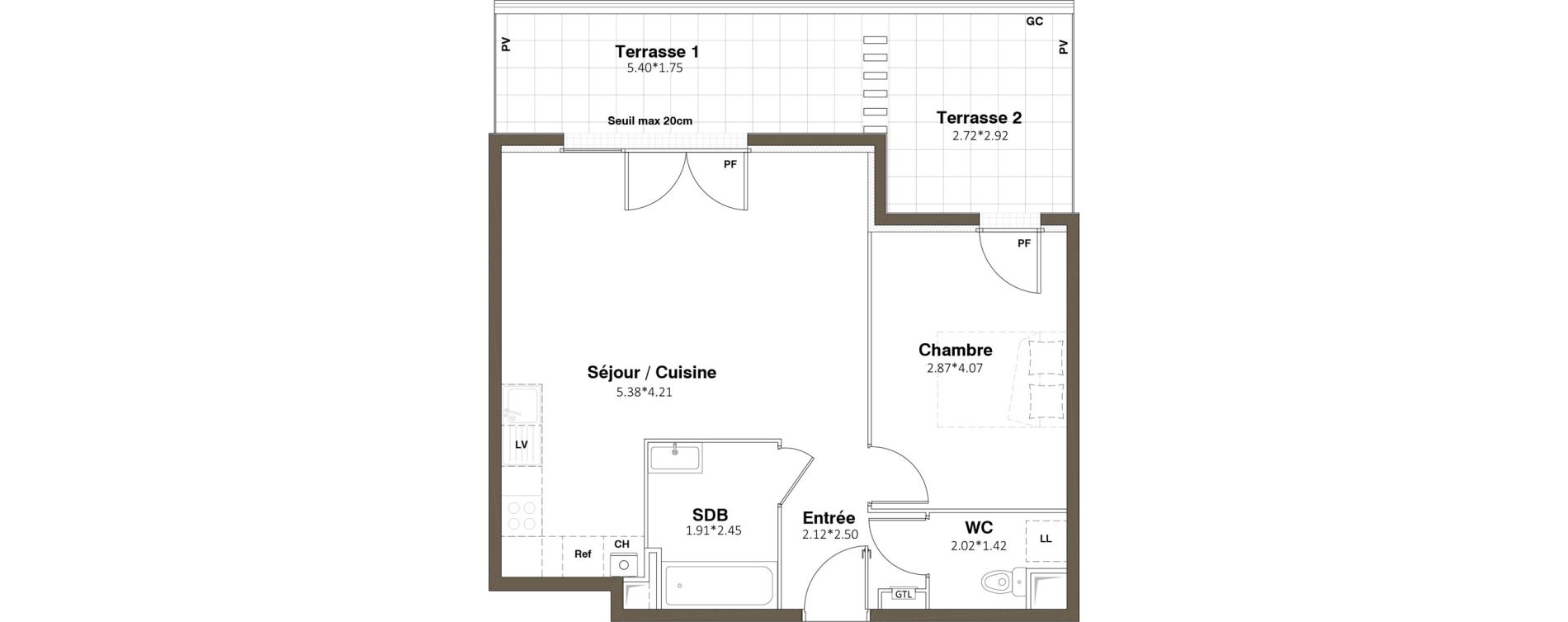 Appartement T2 de 49,77 m2 &agrave; Plaisir Centre