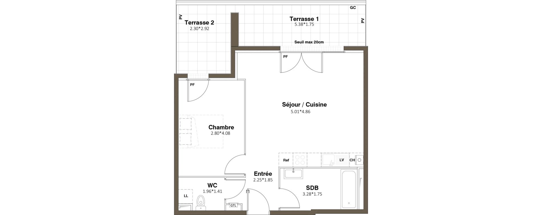 Appartement T2 de 48,13 m2 &agrave; Plaisir Centre