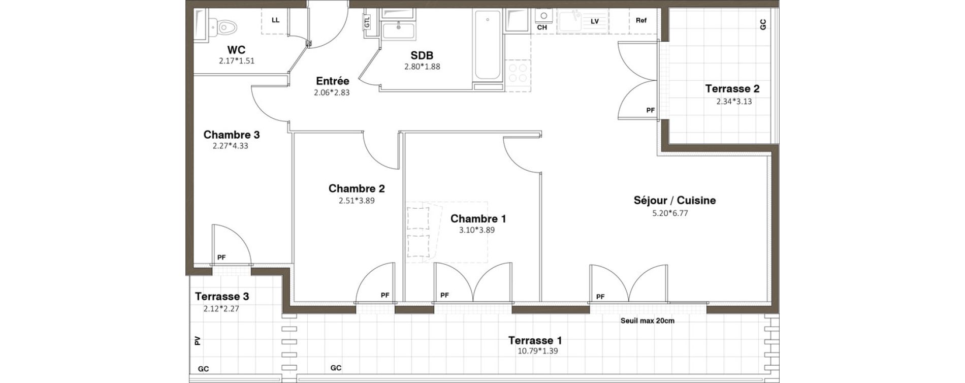 Appartement T4 de 76,20 m2 &agrave; Plaisir Centre