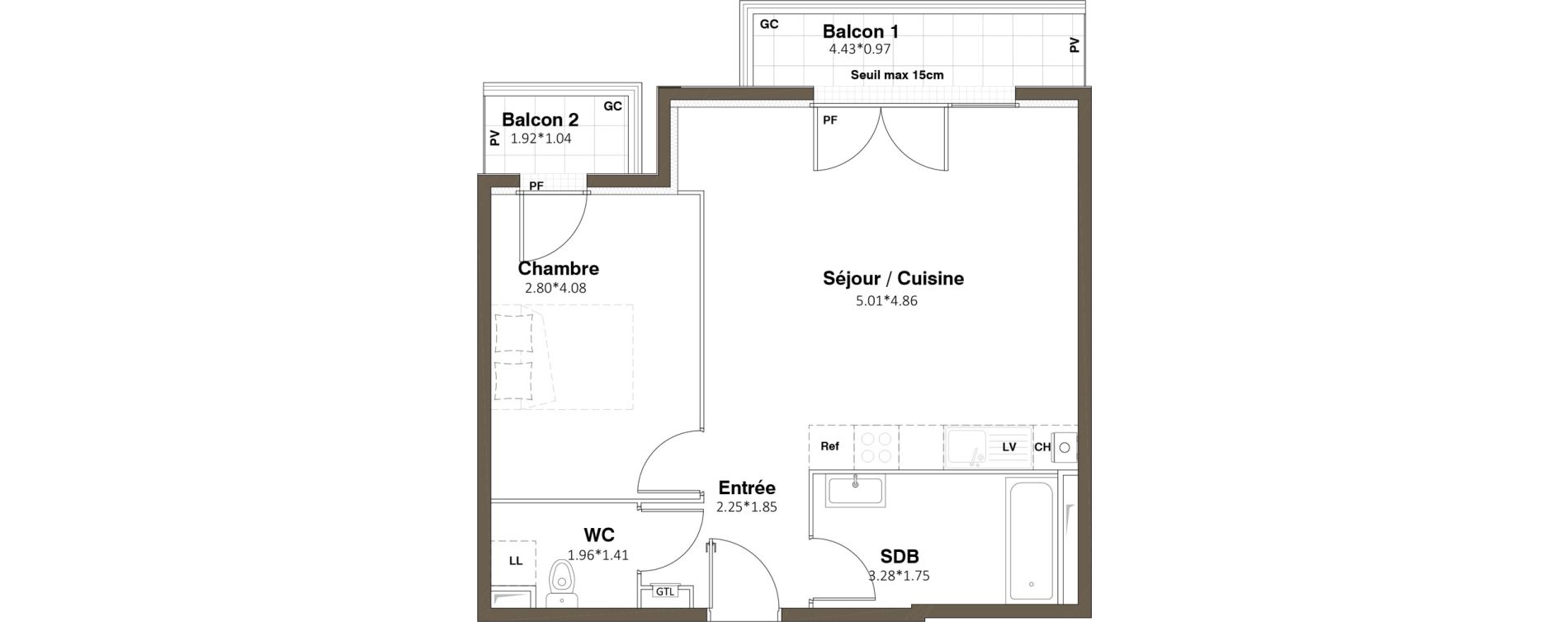 Appartement T2 de 48,13 m2 &agrave; Plaisir Centre