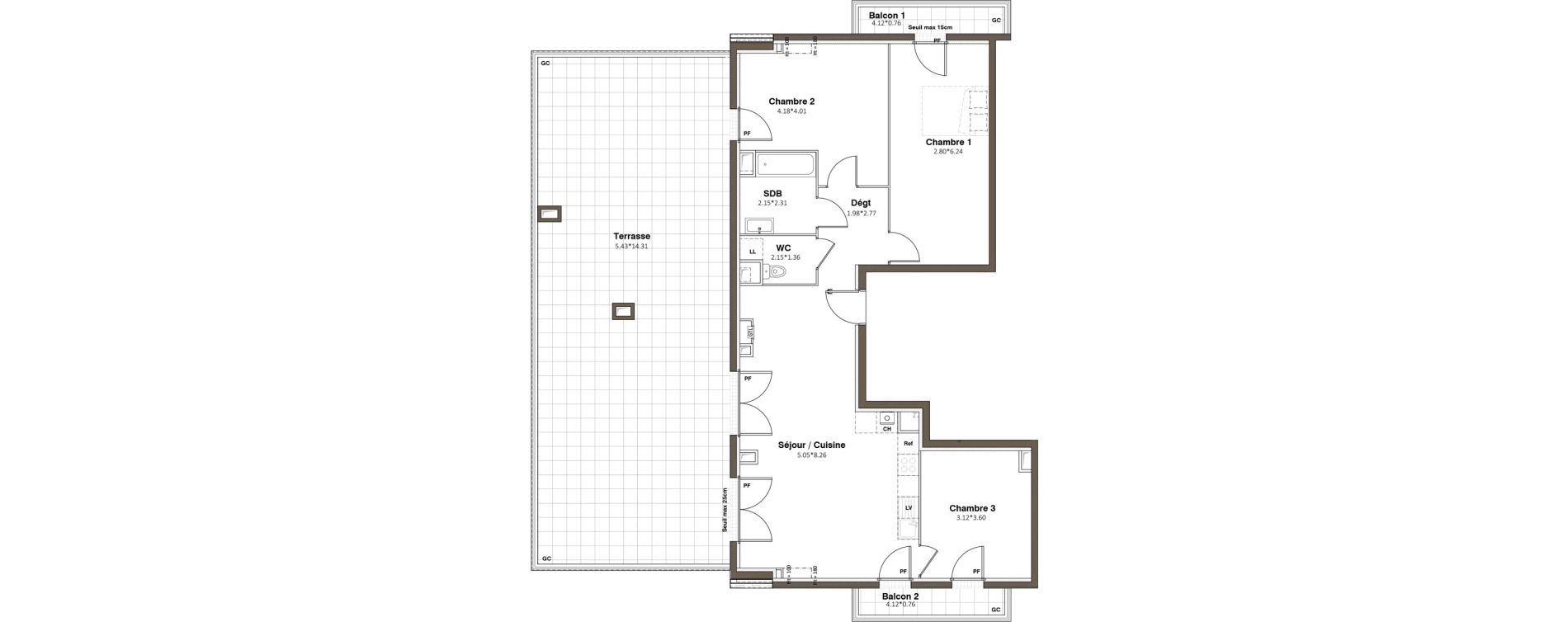 Appartement T4 de 88,36 m2 &agrave; Plaisir Centre