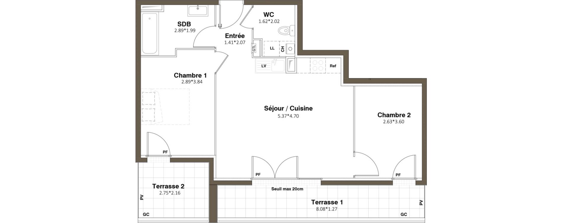 Appartement T3 de 56,46 m2 &agrave; Plaisir Centre