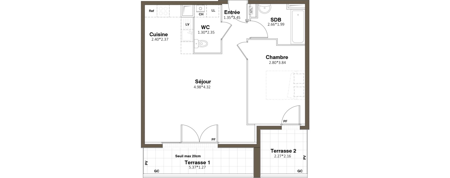 Appartement T2 de 49,02 m2 &agrave; Plaisir Centre