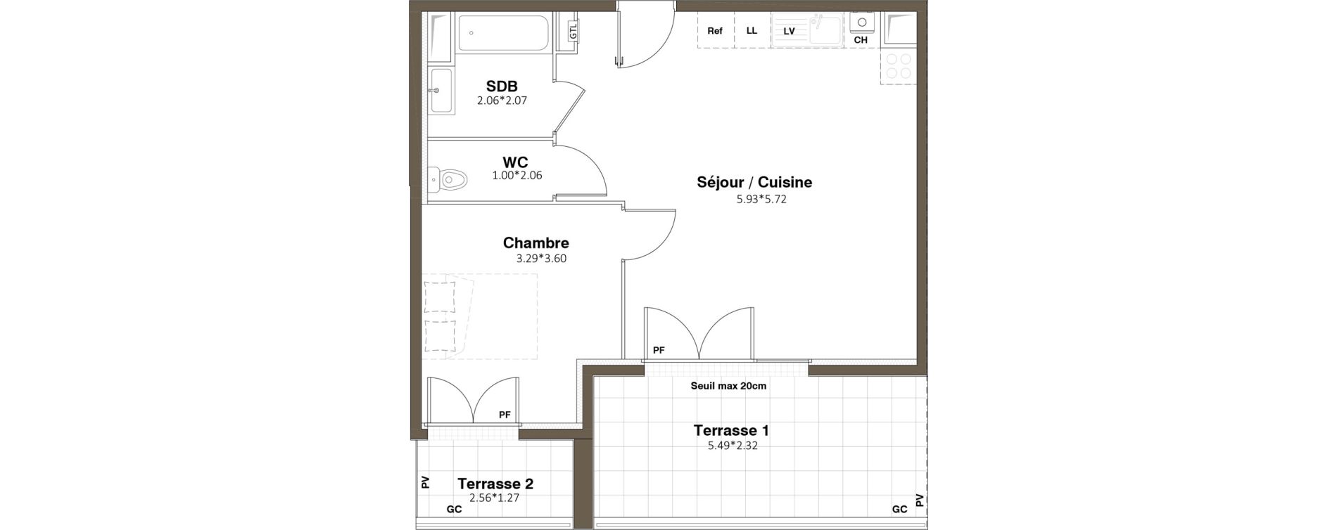 Appartement T2 de 47,37 m2 &agrave; Plaisir Centre