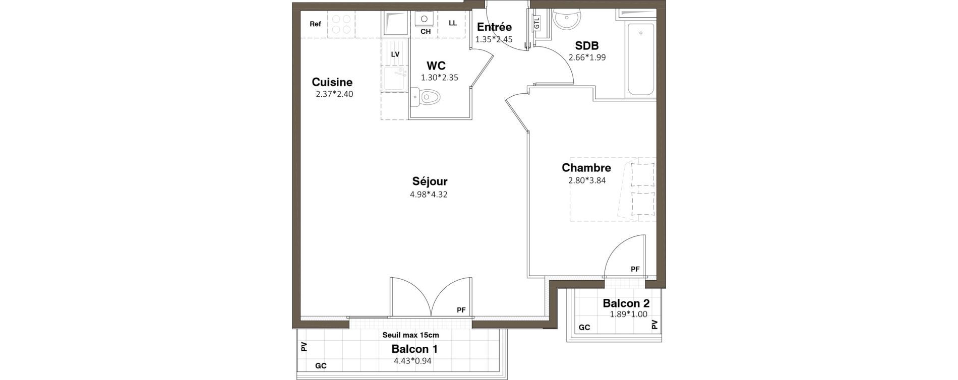 Appartement T2 de 49,02 m2 &agrave; Plaisir Centre