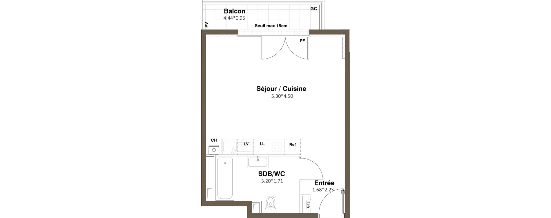 Appartement T1 de 33,43 m2 &agrave; Plaisir Centre