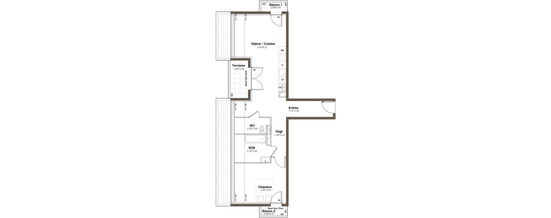 Appartement T2 de 51,94 m2 &agrave; Plaisir Centre