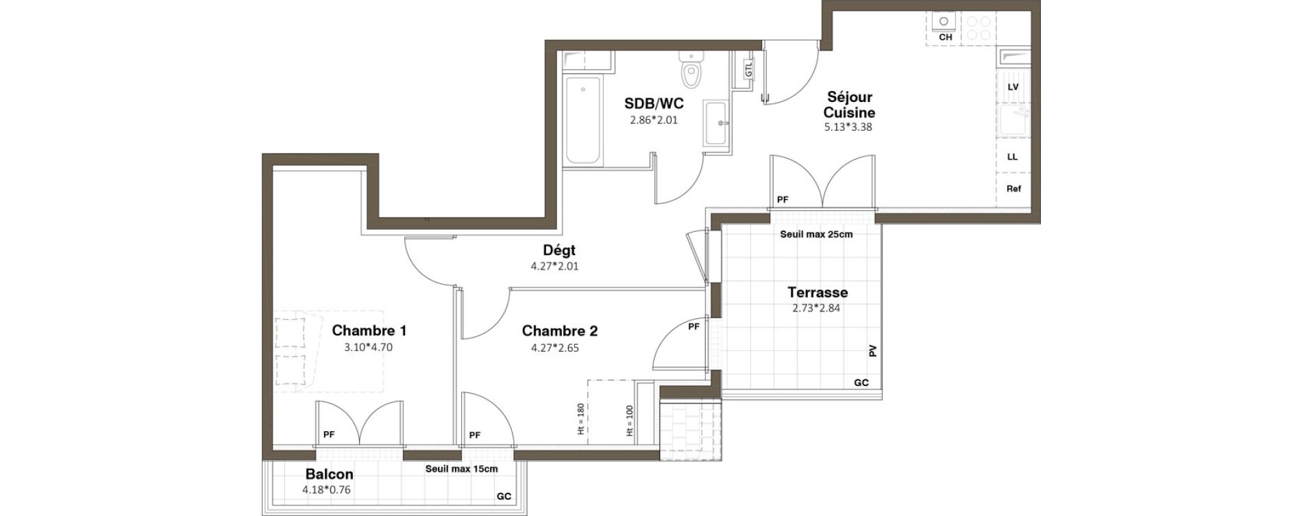 Appartement T3 de 49,85 m2 &agrave; Plaisir Centre