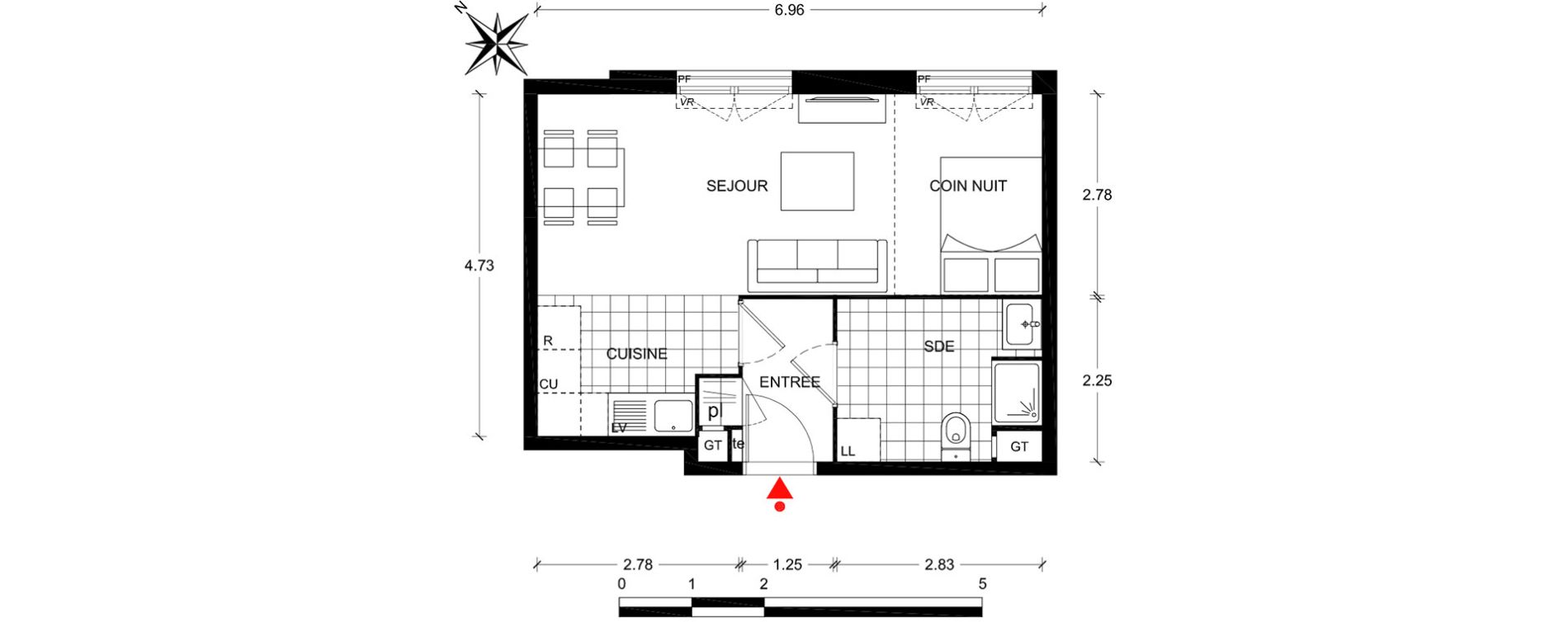 Appartement T1 de 33,43 m2 &agrave; Poissy Centre