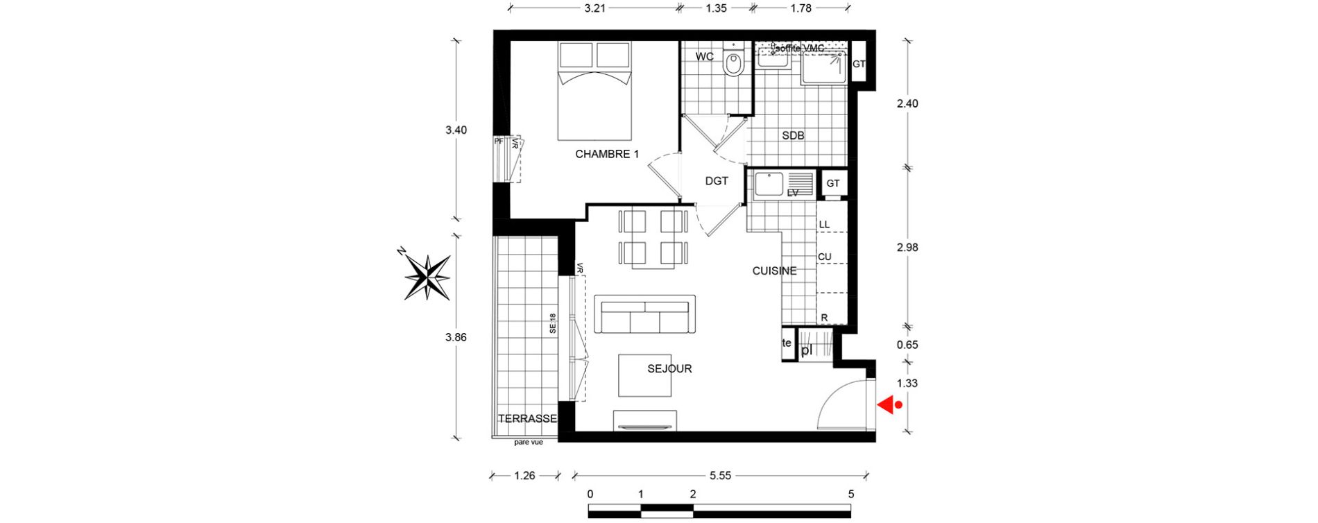 Appartement T2 de 41,92 m2 &agrave; Poissy Centre