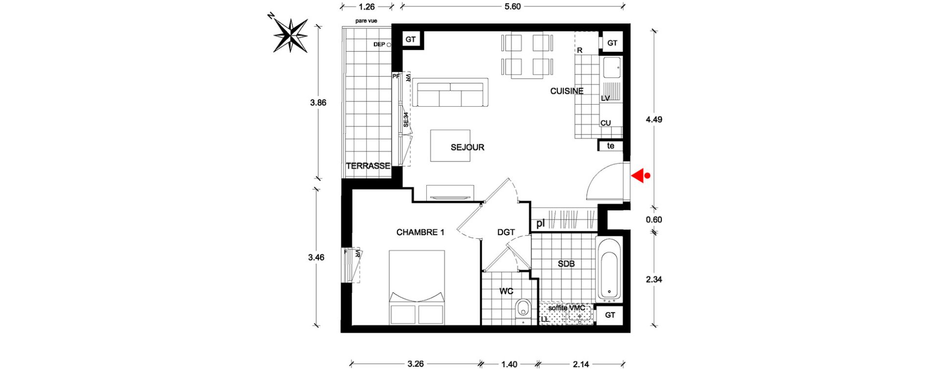 Appartement T2 de 43,88 m2 &agrave; Poissy Centre