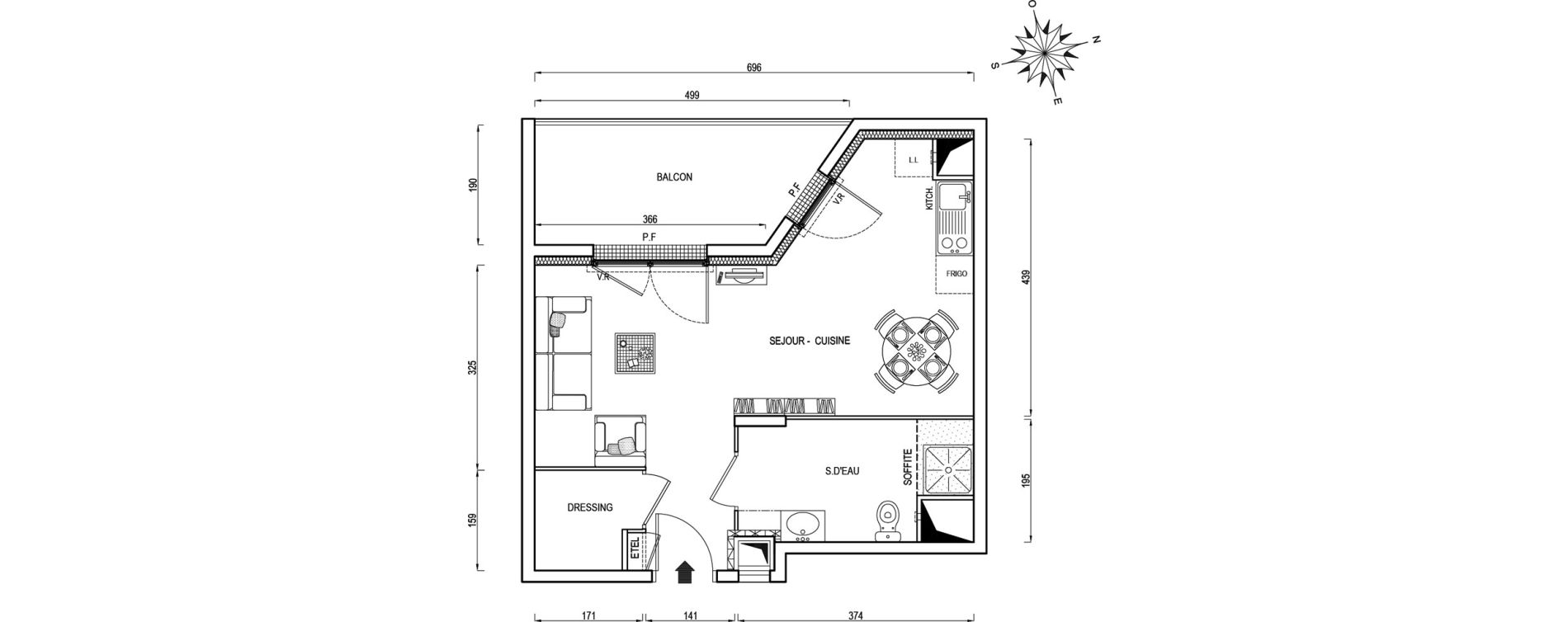 Appartement T1 de 34,60 m2 &agrave; Poissy Maurice-clerc