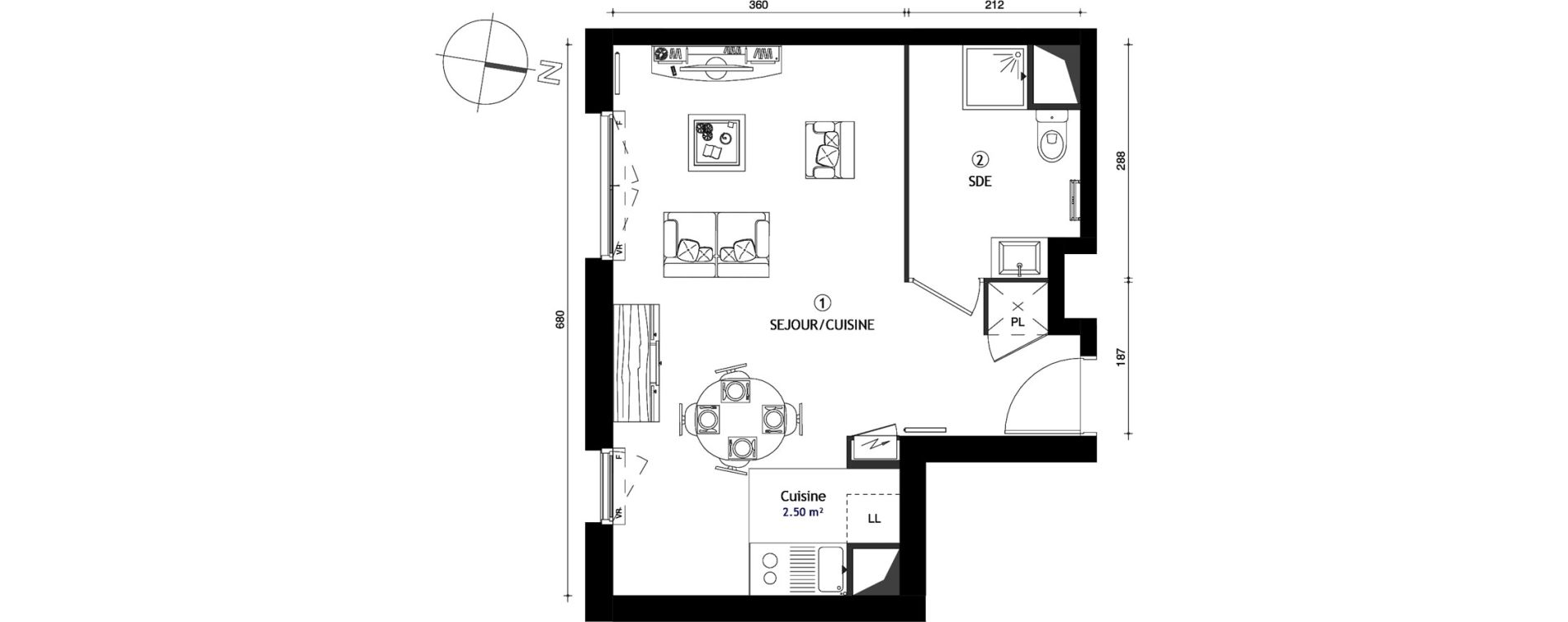 Appartement T1 de 32,90 m2 &agrave; Poissy Maurice-clerc