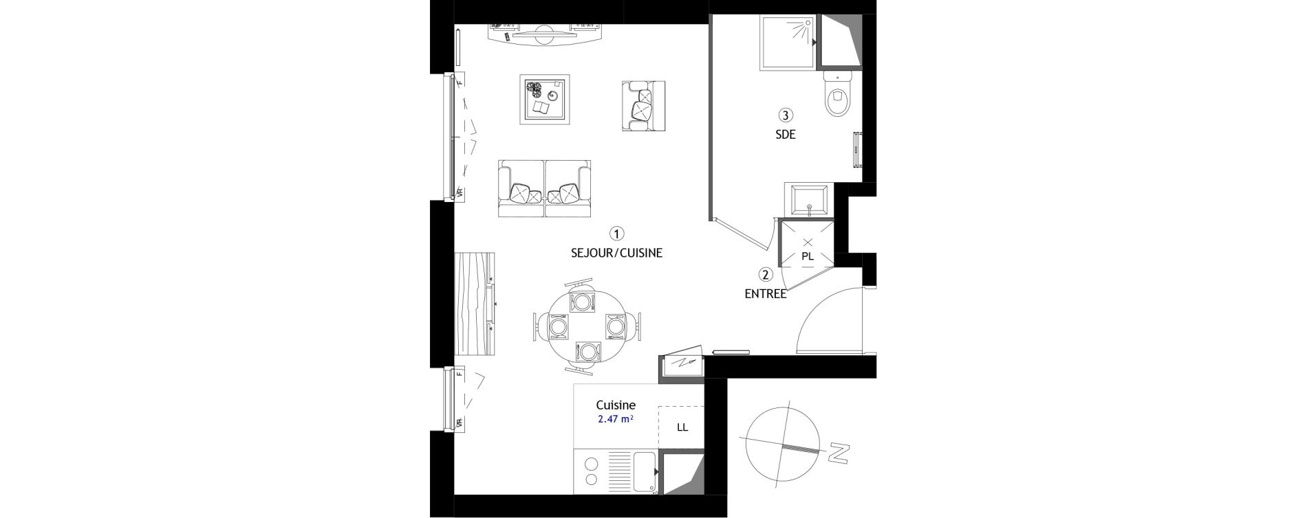 Appartement T1 de 32,40 m2 &agrave; Poissy Maurice-clerc