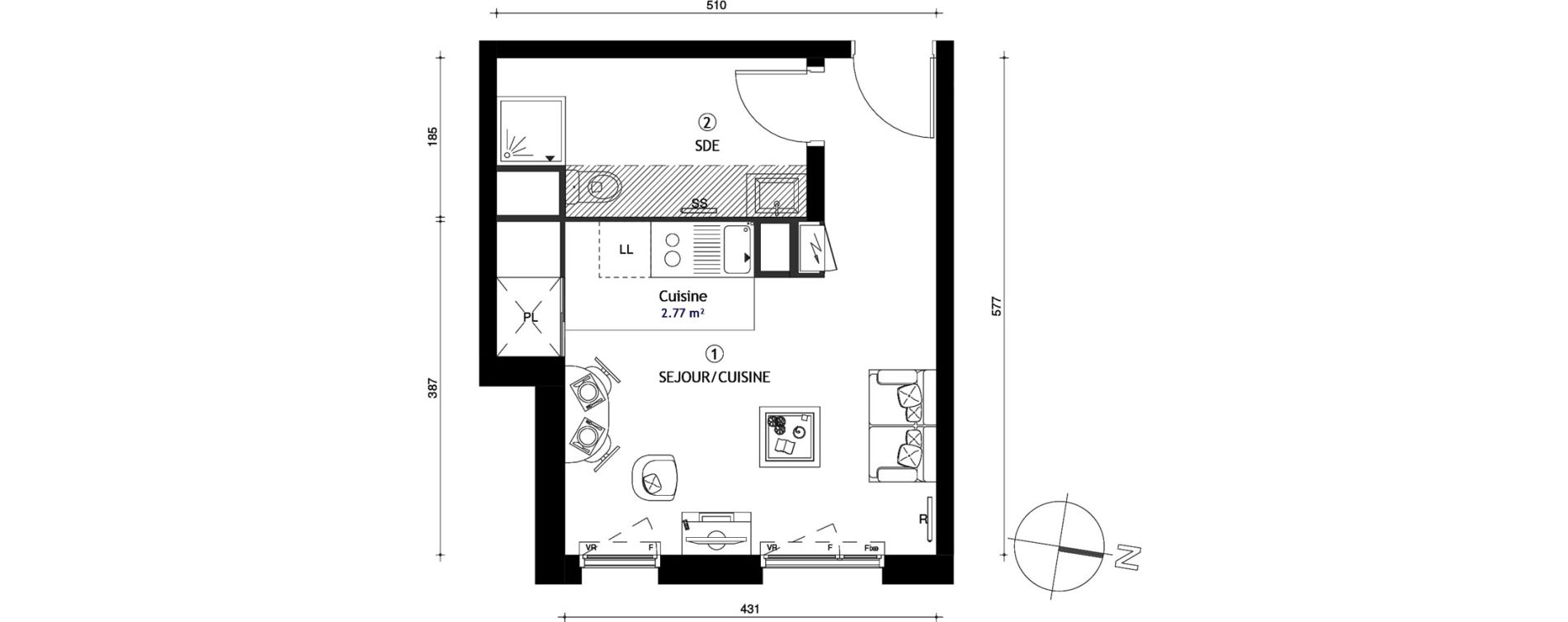 Appartement T1 de 26,00 m2 &agrave; Poissy Maurice-clerc