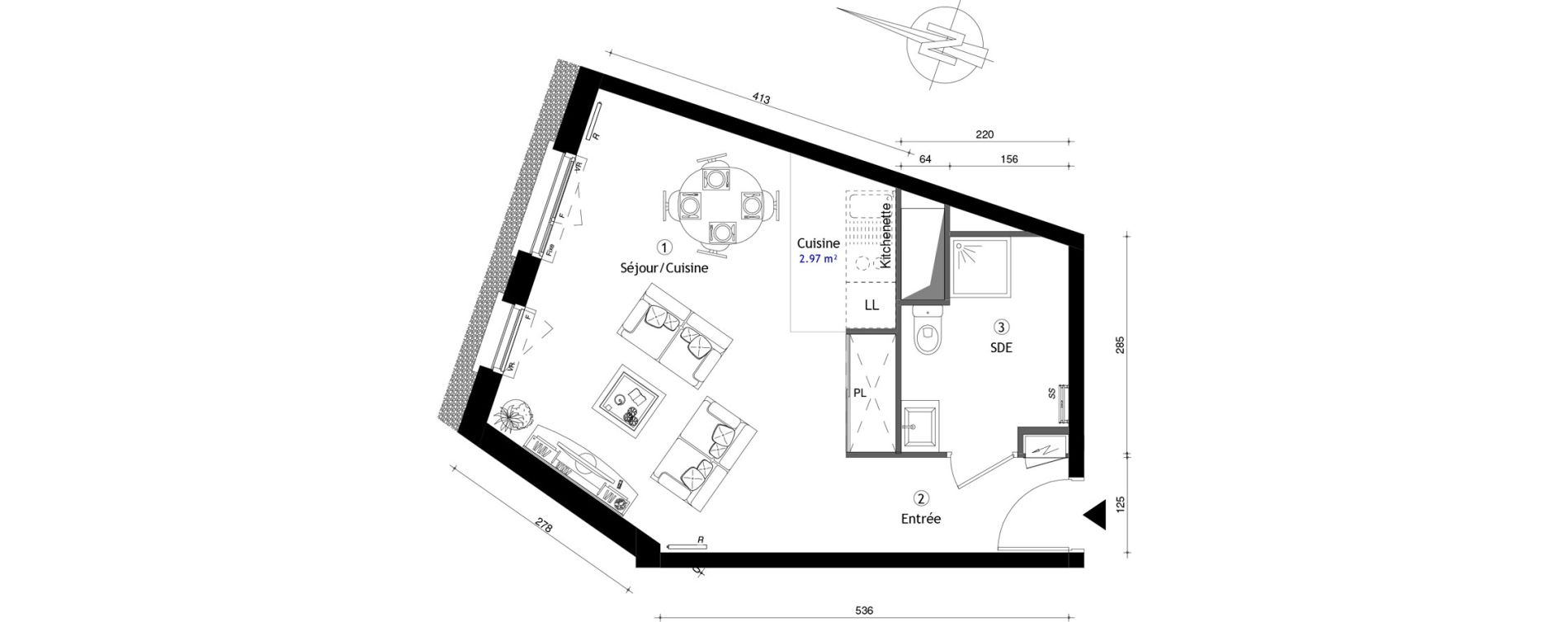 Appartement T1 de 34,00 m2 &agrave; Poissy Maurice-clerc