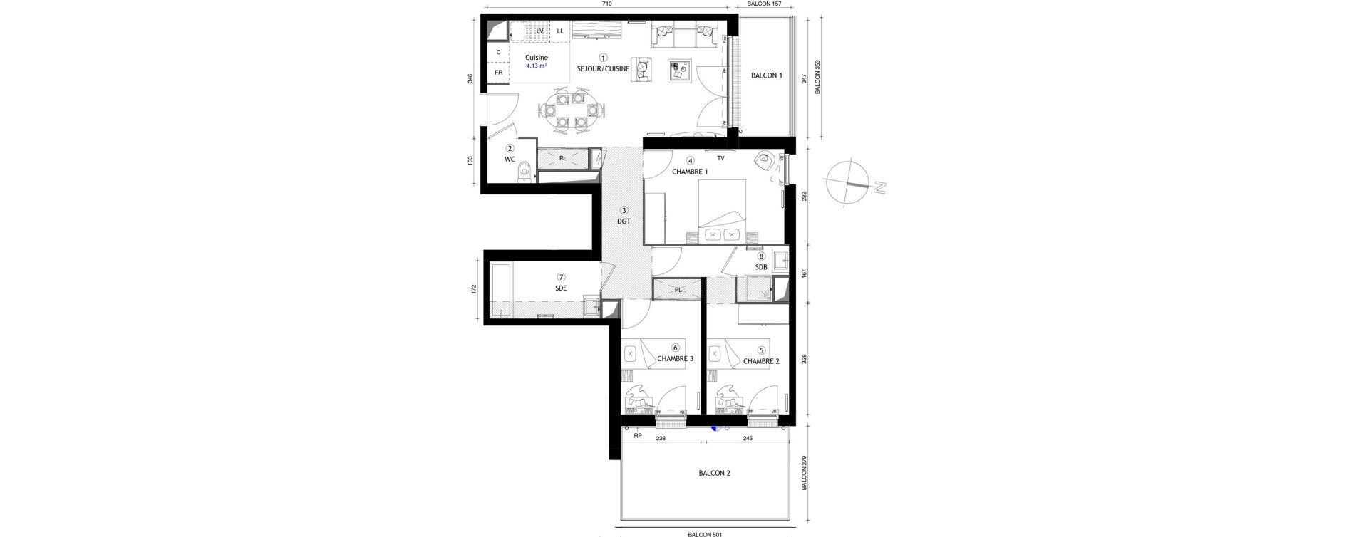 Appartement T4 de 73,10 m2 &agrave; Poissy Maurice-clerc