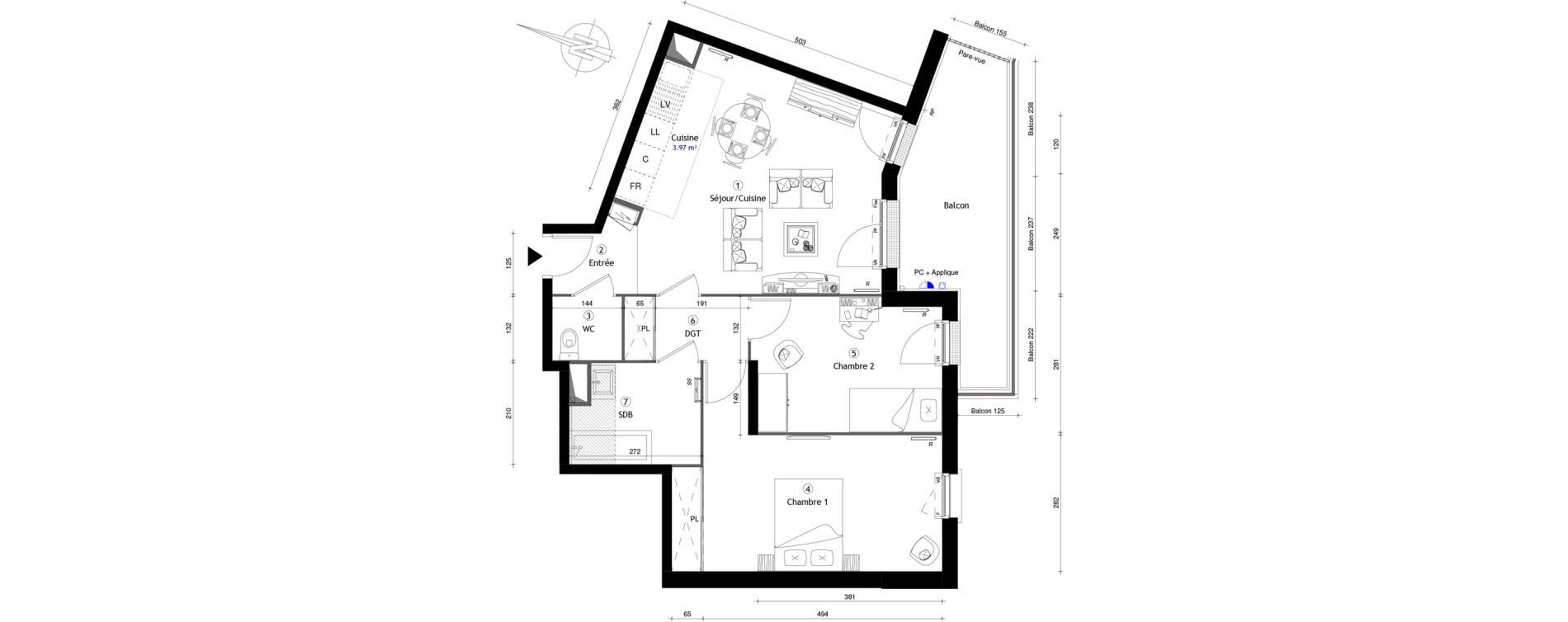 Appartement T3 de 63,80 m2 &agrave; Poissy Maurice-clerc
