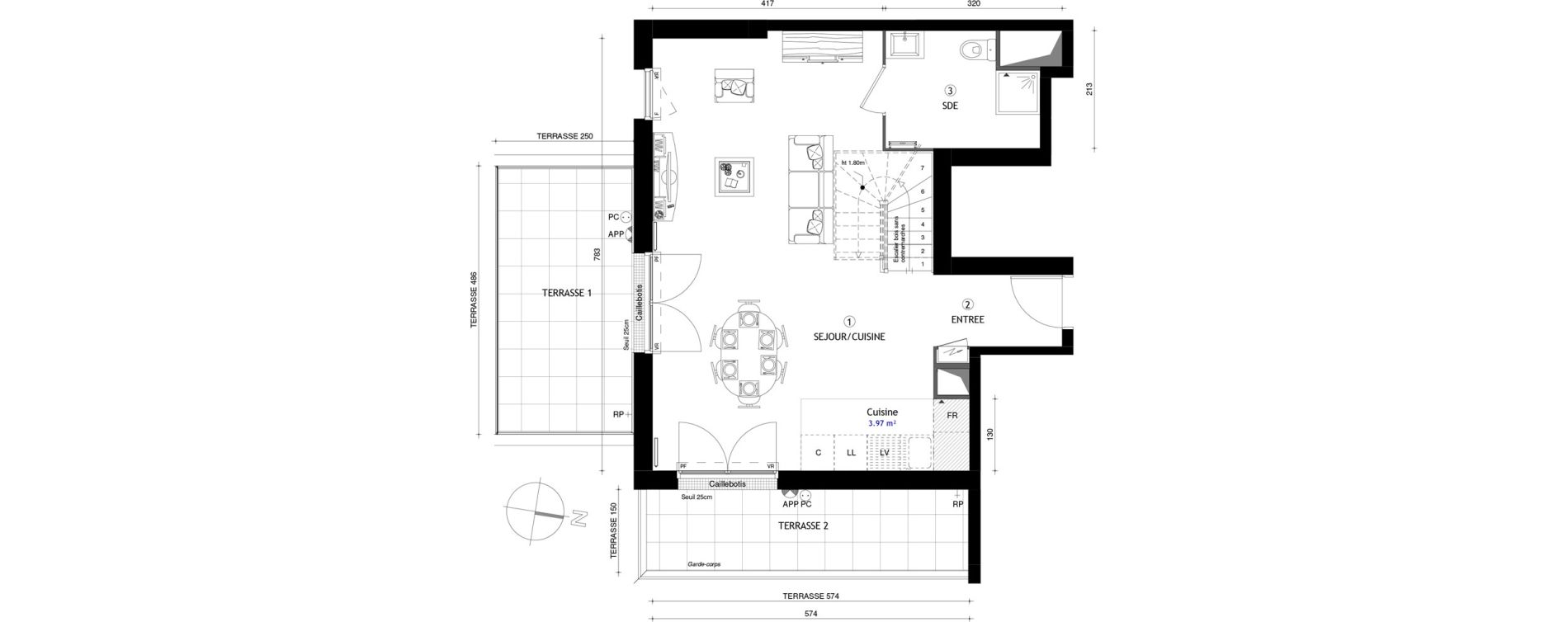 Duplex T5 de 105,90 m2 &agrave; Poissy Maurice-clerc