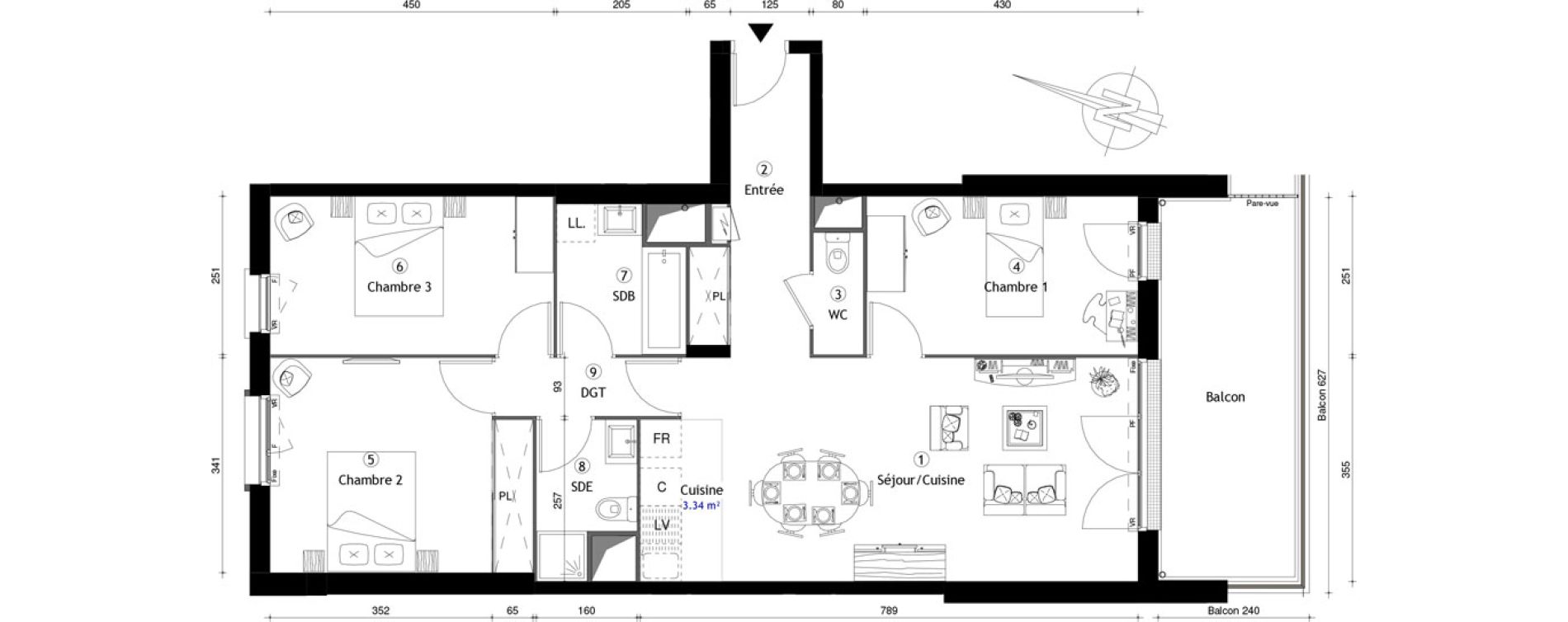 Appartement T4 de 82,40 m2 &agrave; Poissy Maurice-clerc