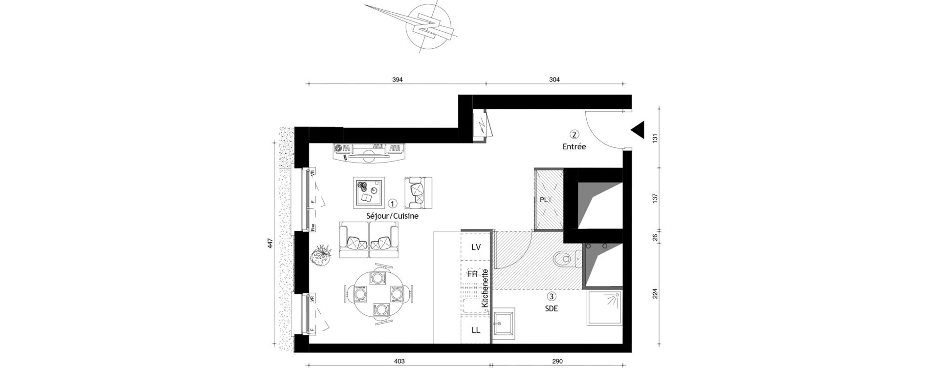 Appartement T1 de 30,10 m2 &agrave; Poissy Maurice-clerc