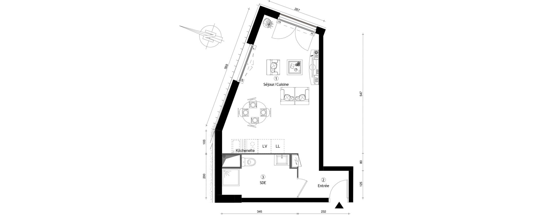 Appartement T1 de 31,80 m2 &agrave; Poissy Maurice-clerc