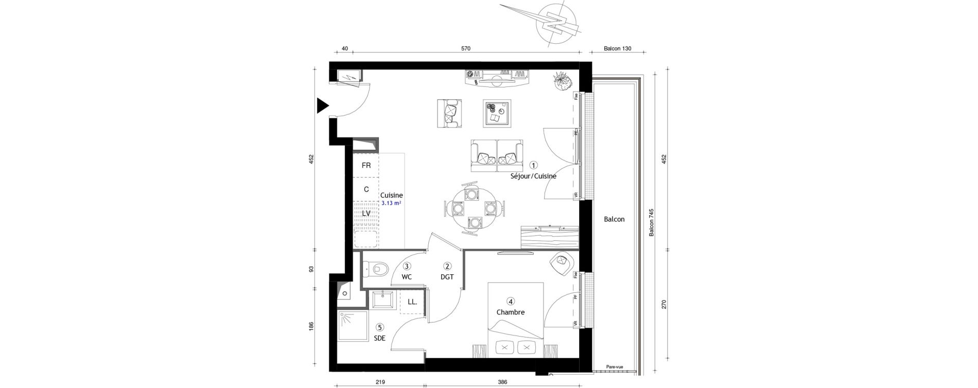 Appartement T2 de 41,50 m2 &agrave; Poissy Maurice-clerc
