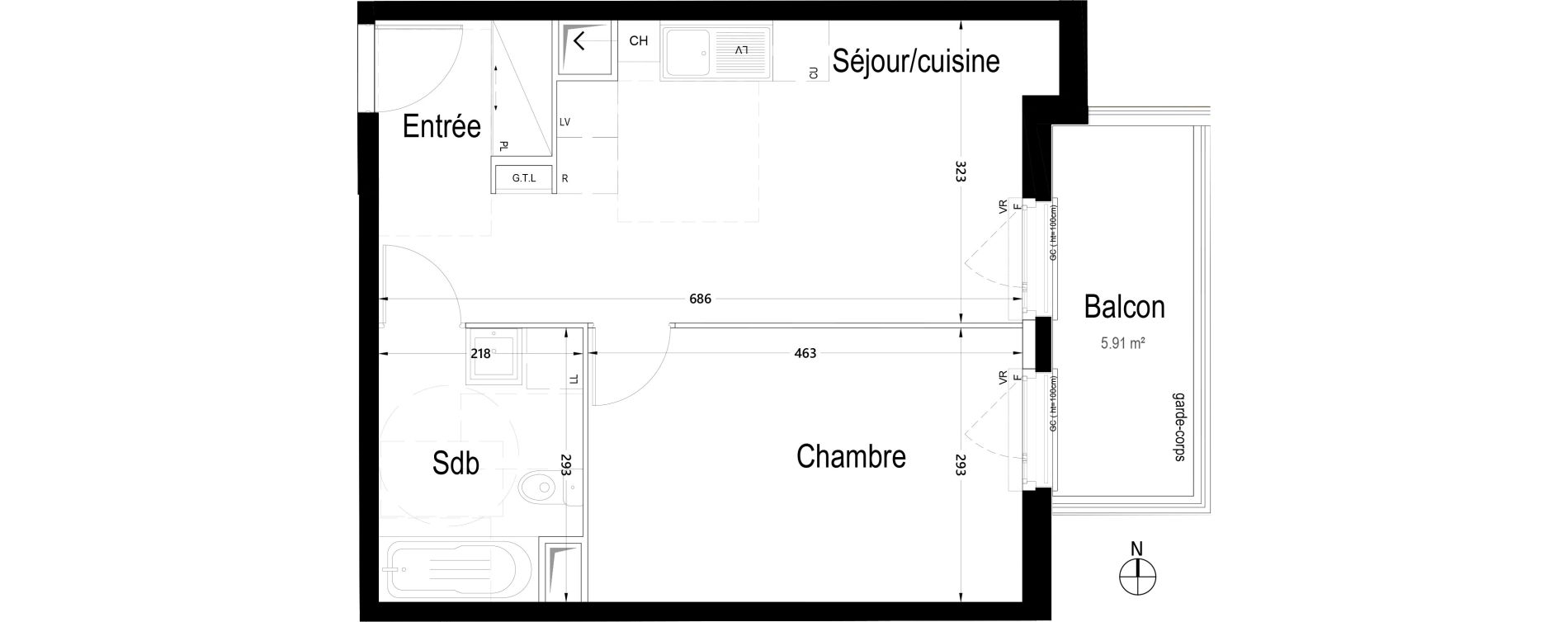 Appartement T2 de 41,35 m2 &agrave; Rambouillet Centre