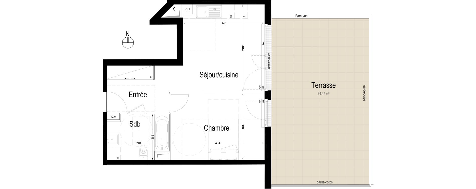 Appartement T2 de 41,45 m2 &agrave; Rambouillet Centre