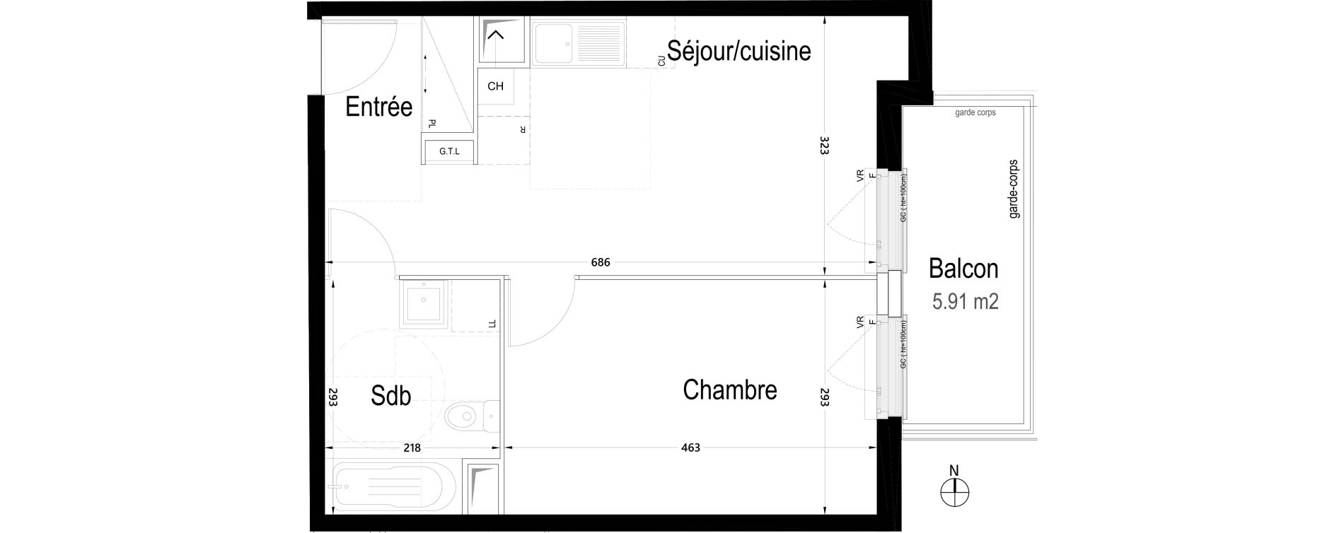 Appartement T2 de 41,35 m2 &agrave; Rambouillet Centre