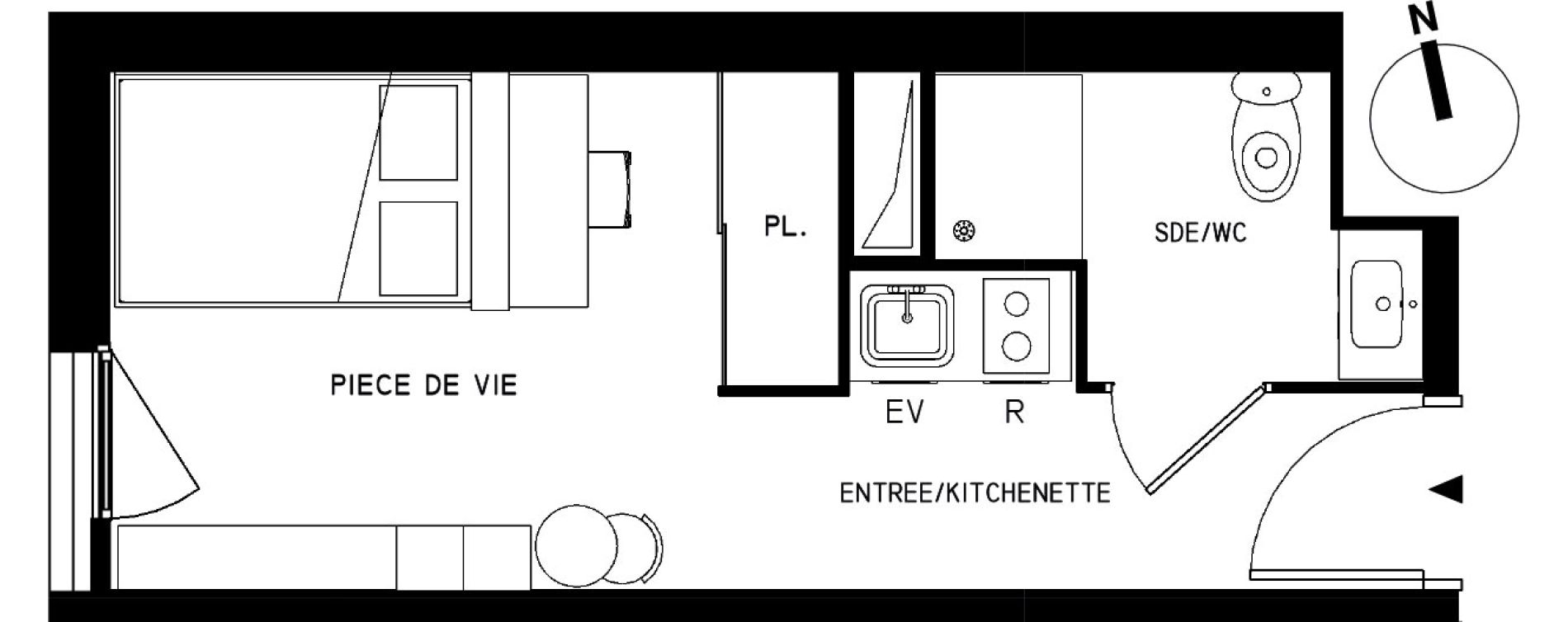 Appartement T1 meubl&eacute; de 18,64 m2 &agrave; Saint-Cyr-L'&Eacute;cole Le bois cass&eacute;