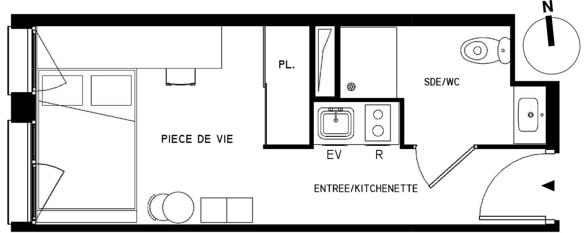 Appartement T1 meubl&eacute; de 19,00 m2 &agrave; Saint-Cyr-L'&Eacute;cole Le bois cass&eacute;