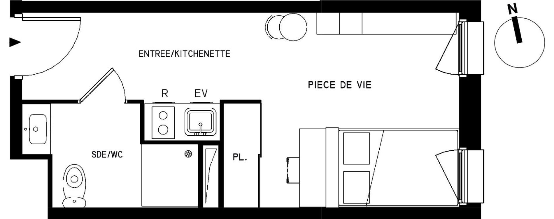 Appartement T1 meubl&eacute; de 20,81 m2 &agrave; Saint-Cyr-L'&Eacute;cole Le bois cass&eacute;