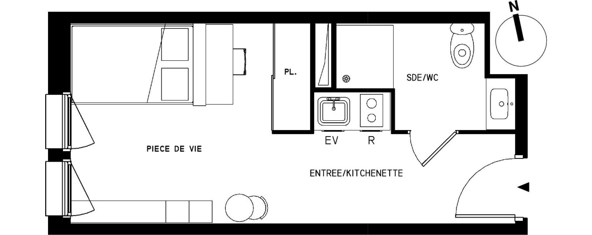 Appartement T1 meubl&eacute; de 20,91 m2 &agrave; Saint-Cyr-L'&Eacute;cole Le bois cass&eacute;