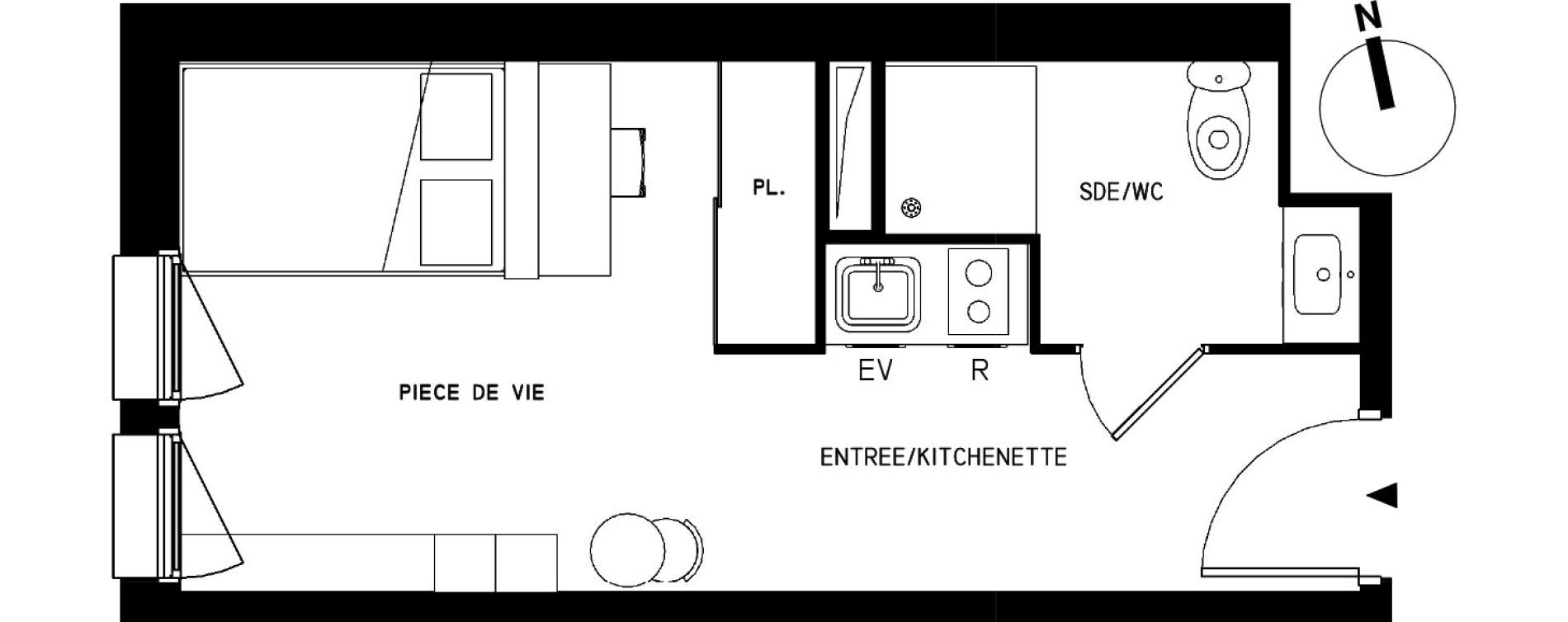 Appartement T1 meubl&eacute; de 20,91 m2 &agrave; Saint-Cyr-L'&Eacute;cole Le bois cass&eacute;