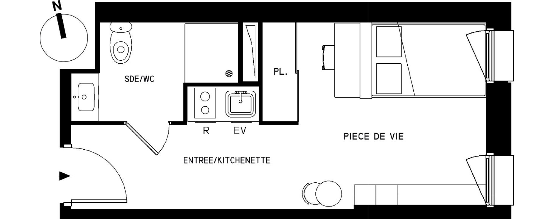 Appartement T1 meubl&eacute; de 20,86 m2 &agrave; Saint-Cyr-L'&Eacute;cole Le bois cass&eacute;