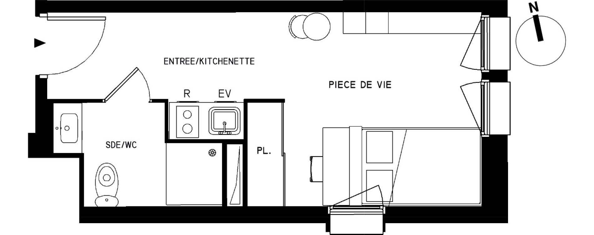 Appartement T1 meubl&eacute; de 20,64 m2 &agrave; Saint-Cyr-L'&Eacute;cole Le bois cass&eacute;