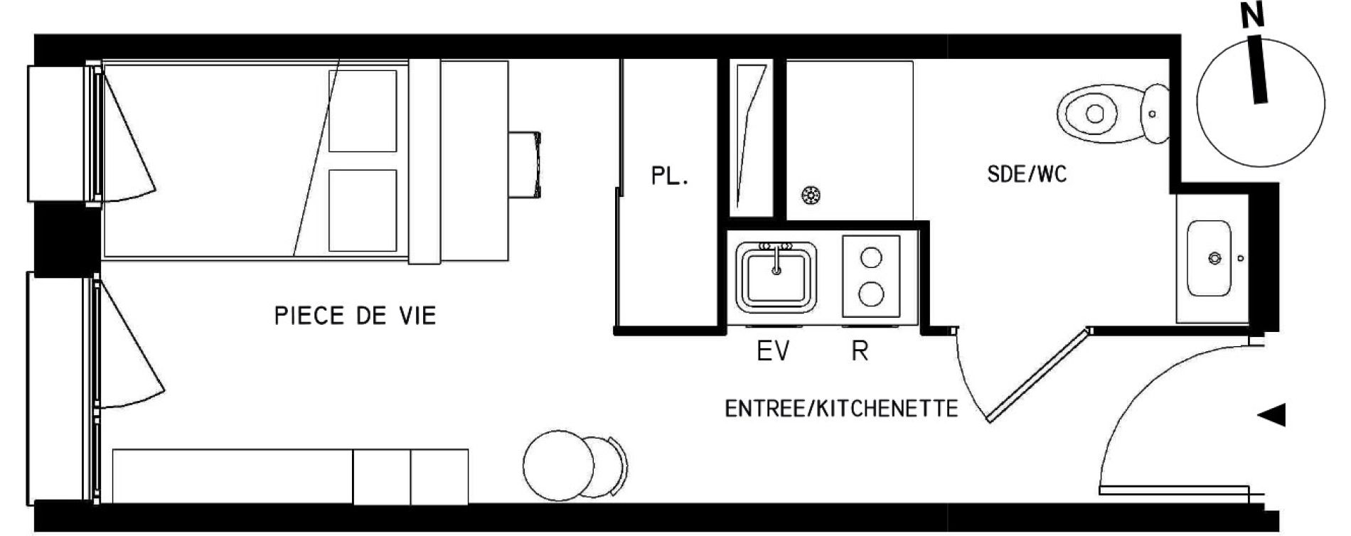 Appartement T1 meubl&eacute; de 18,93 m2 &agrave; Saint-Cyr-L'&Eacute;cole Le bois cass&eacute;