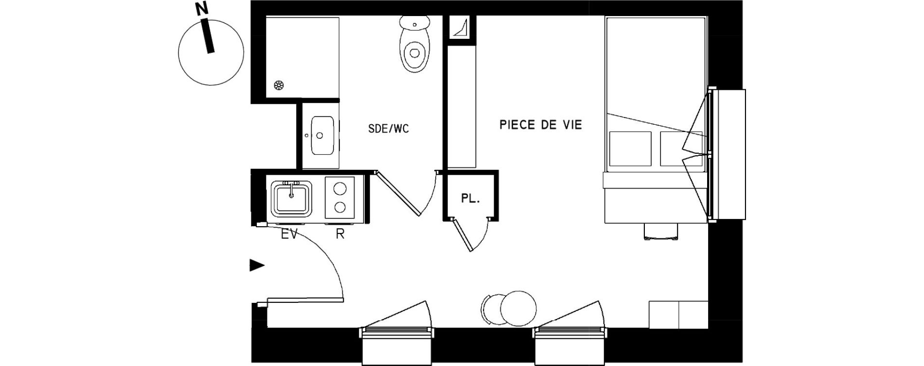Appartement T1 meubl&eacute; de 19,71 m2 &agrave; Saint-Cyr-L'&Eacute;cole Le bois cass&eacute;