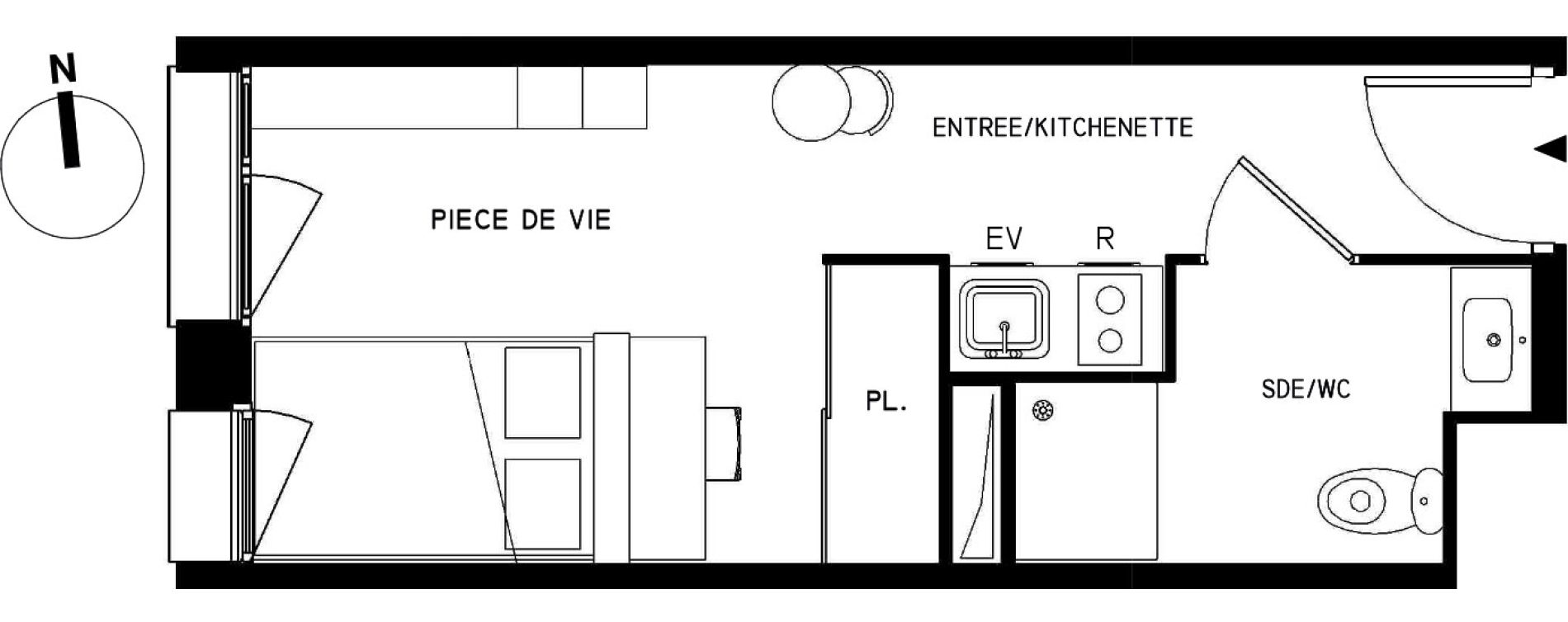 Appartement T1 meubl&eacute; de 19,00 m2 &agrave; Saint-Cyr-L'&Eacute;cole Le bois cass&eacute;