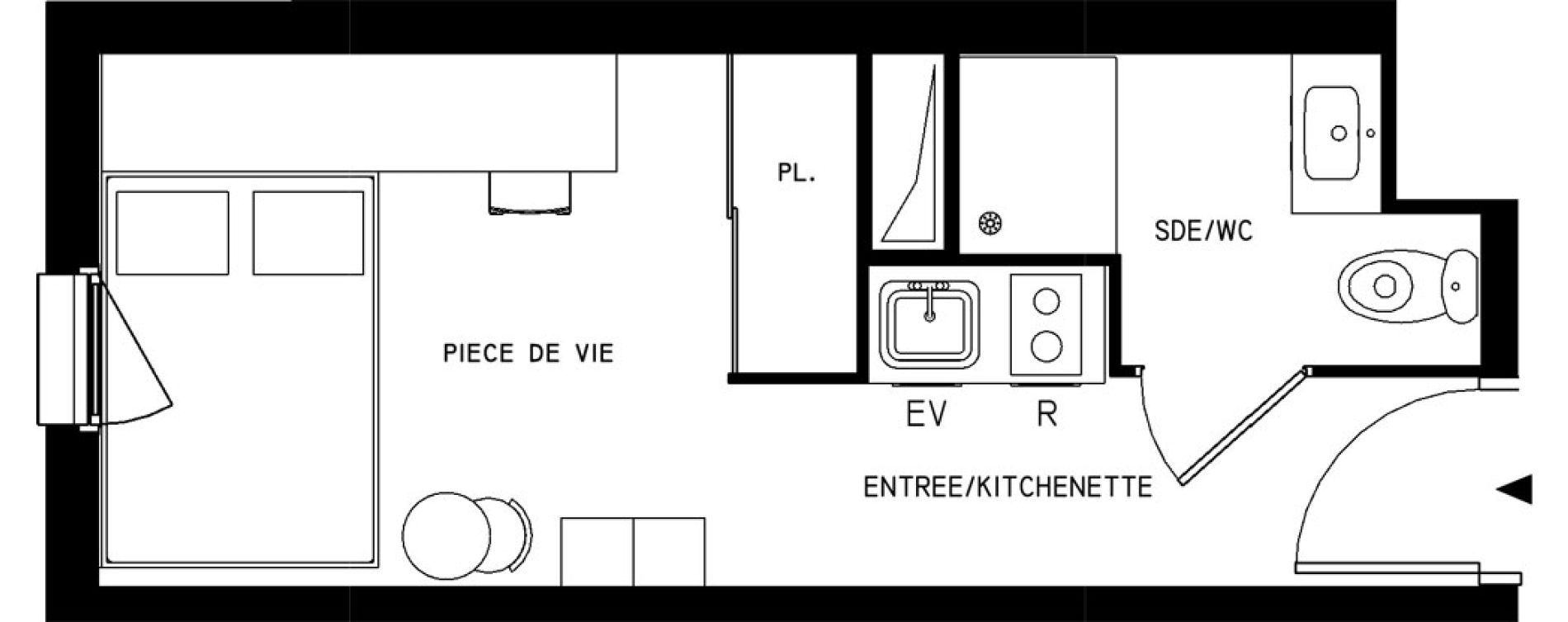 Appartement T1 meubl&eacute; de 17,69 m2 &agrave; Saint-Cyr-L'&Eacute;cole Le bois cass&eacute;