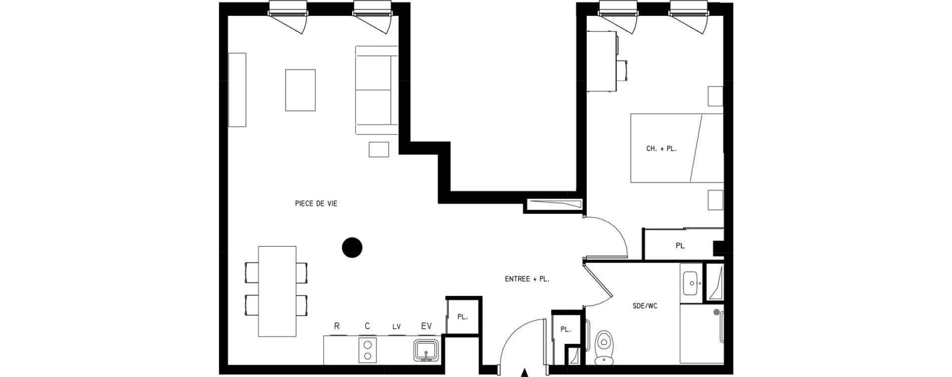 Appartement T2 meubl&eacute; de 56,02 m2 &agrave; Saint-Cyr-L'&Eacute;cole Le bois cass&eacute;