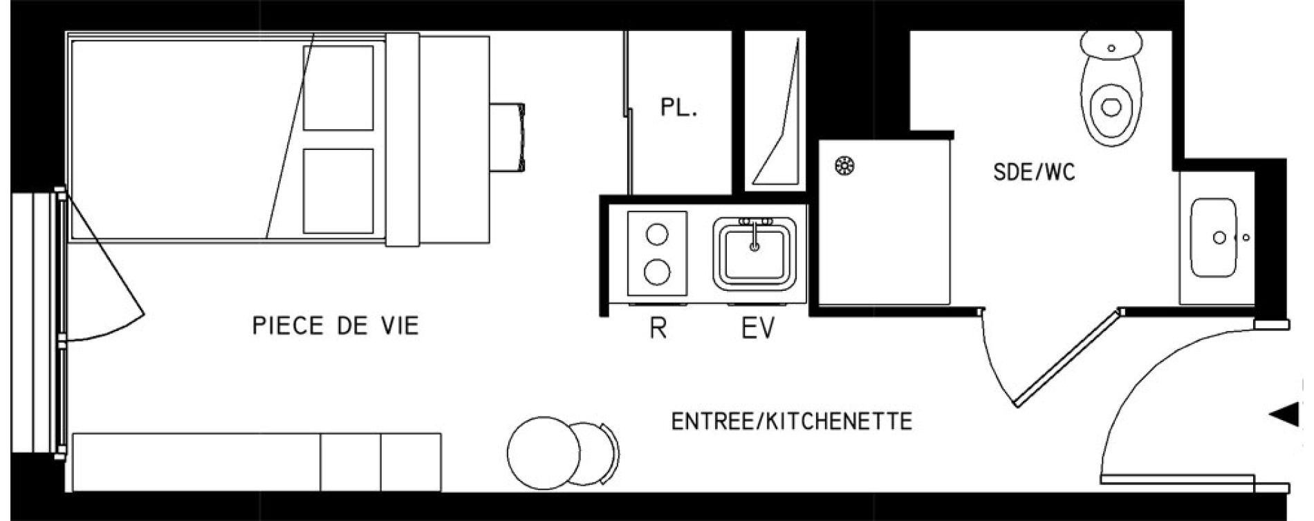Appartement T1 meubl&eacute; de 18,61 m2 &agrave; Saint-Cyr-L'&Eacute;cole Le bois cass&eacute;