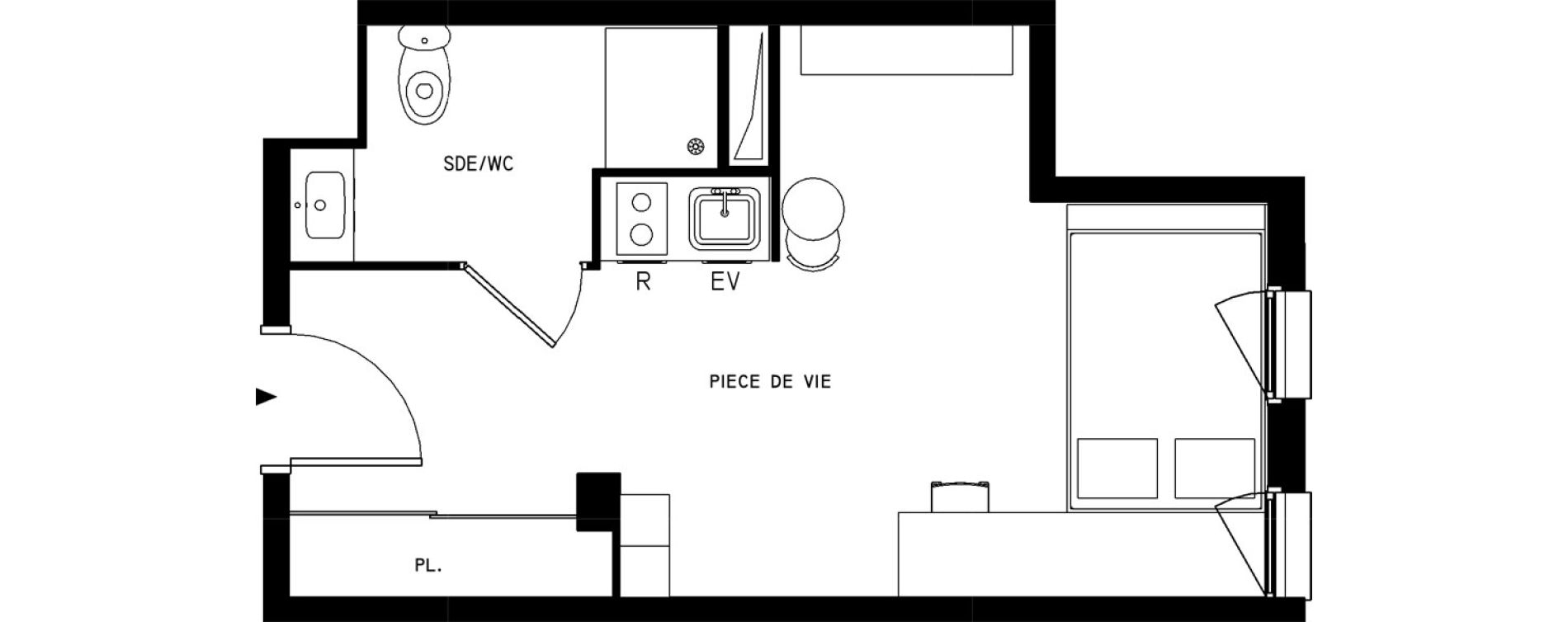 Appartement T1 meubl&eacute; de 24,70 m2 &agrave; Saint-Cyr-L'&Eacute;cole Le bois cass&eacute;