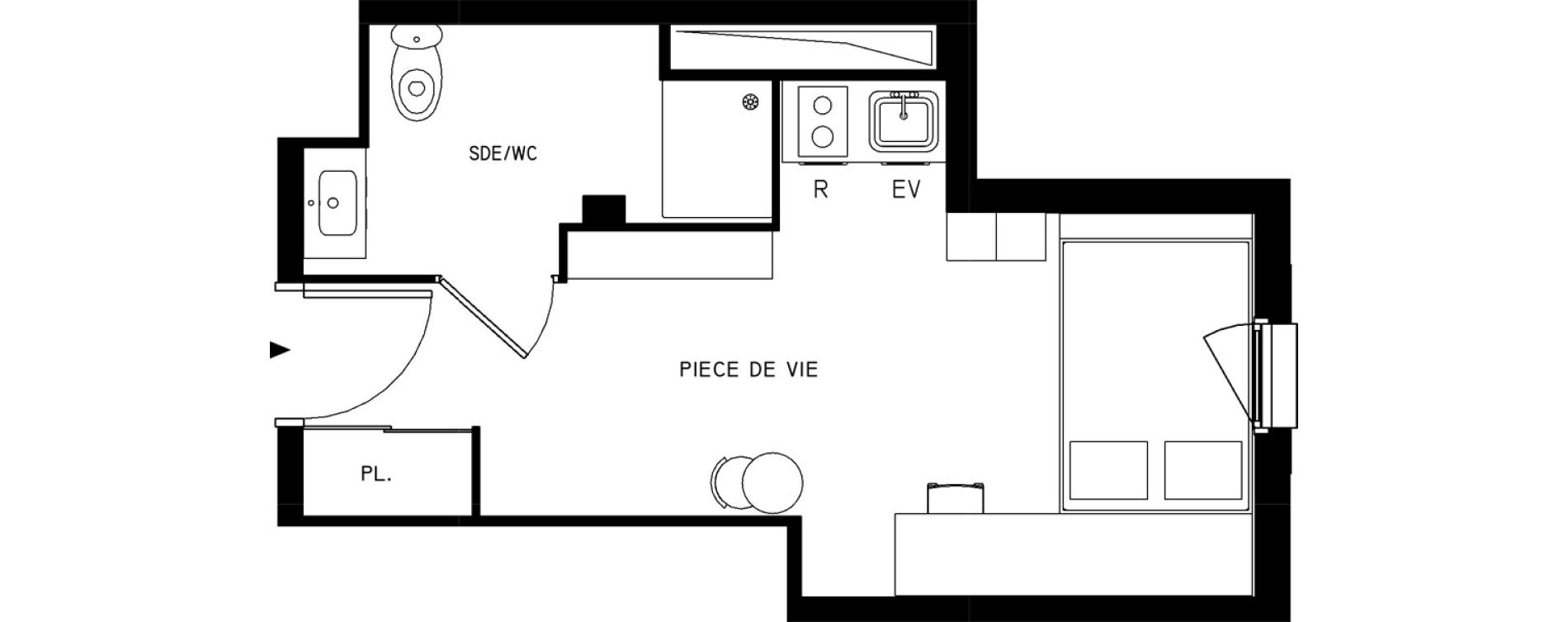 Appartement T1 meubl&eacute; de 22,09 m2 &agrave; Saint-Cyr-L'&Eacute;cole Le bois cass&eacute;