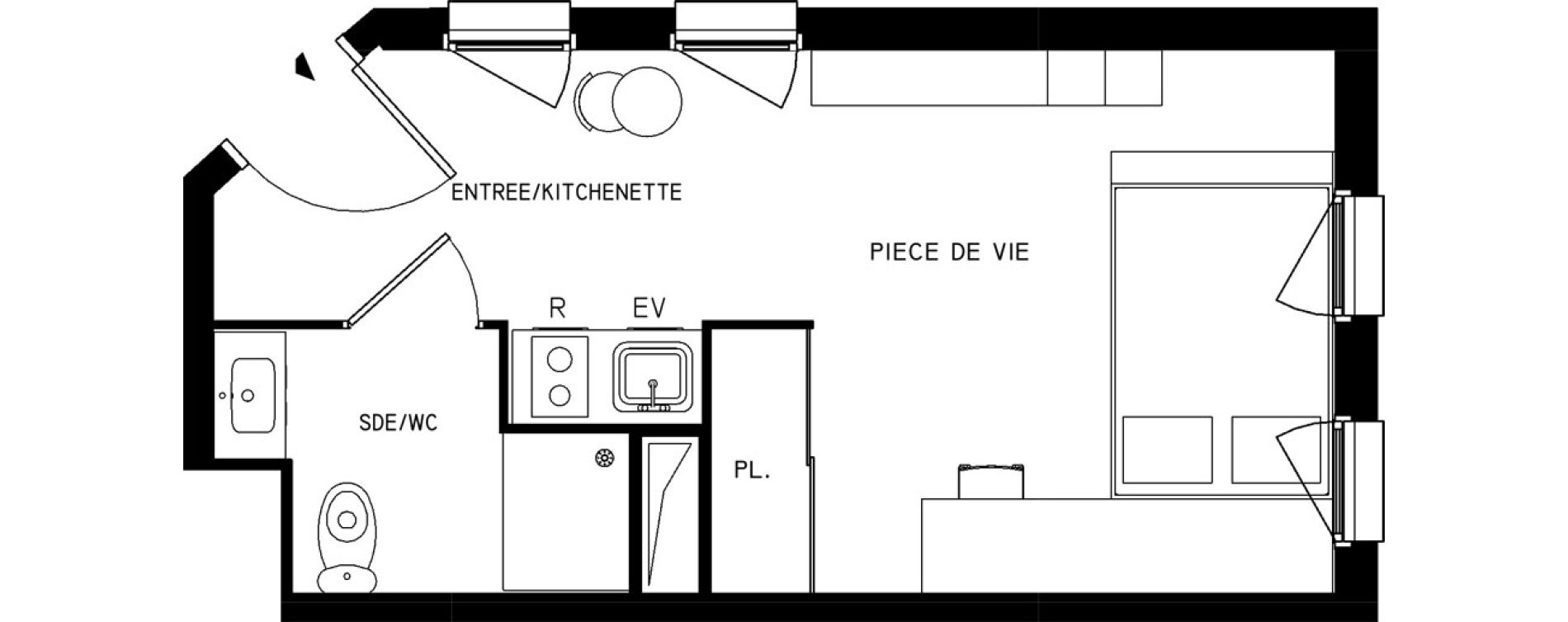 Appartement T1 meubl&eacute; de 22,88 m2 &agrave; Saint-Cyr-L'&Eacute;cole Le bois cass&eacute;