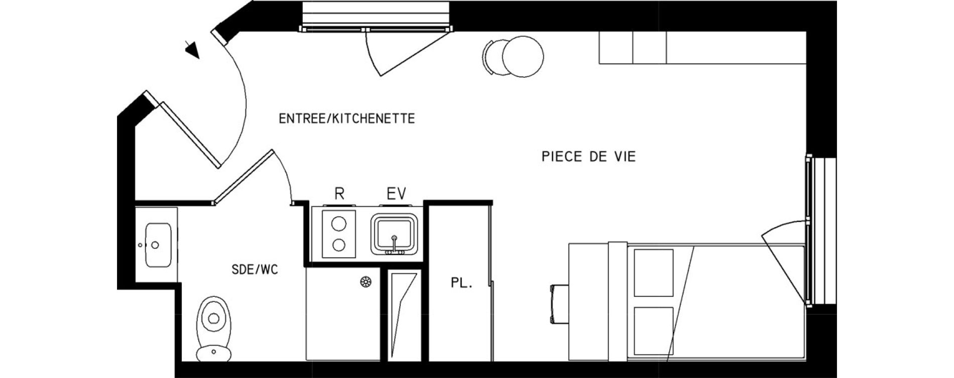 Appartement T1 meubl&eacute; de 23,84 m2 &agrave; Saint-Cyr-L'&Eacute;cole Le bois cass&eacute;