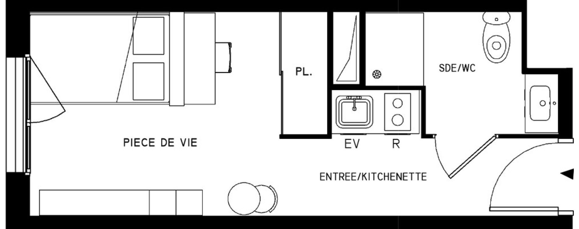 Appartement T1 meubl&eacute; de 18,99 m2 &agrave; Saint-Cyr-L'&Eacute;cole Le bois cass&eacute;