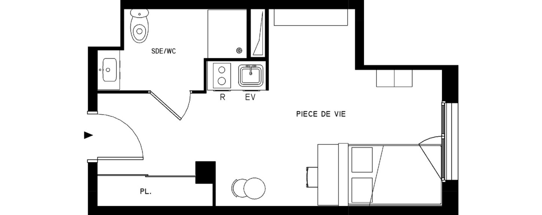 Appartement T1 meubl&eacute; de 25,01 m2 &agrave; Saint-Cyr-L'&Eacute;cole Le bois cass&eacute;